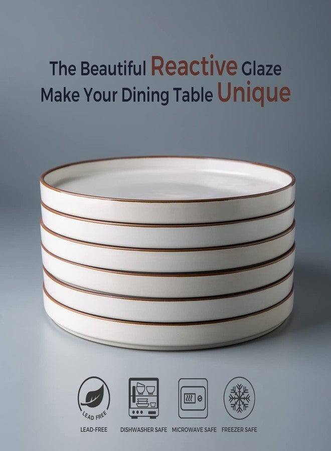 LERATIO Ceramic Plates,8.0 Inch Flat Salad Plates Set of 6,High Edge Modern plates for Kitchen,Microwave & Dishwasher & Oven Safe, Scratch Resistant Dishes Set-Matte White with Rim - Image 2